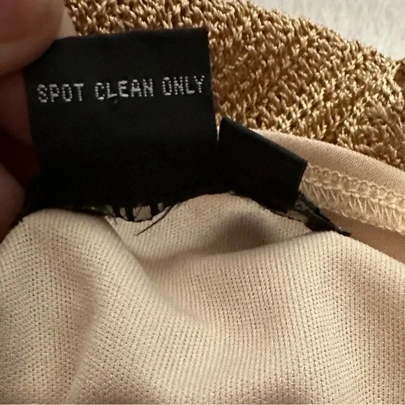 Rimini by Shaw Crocheted & Beaded Tan Beige Fitted Sleeveless Long Dress 8 Y2K - Picture 12 of 12